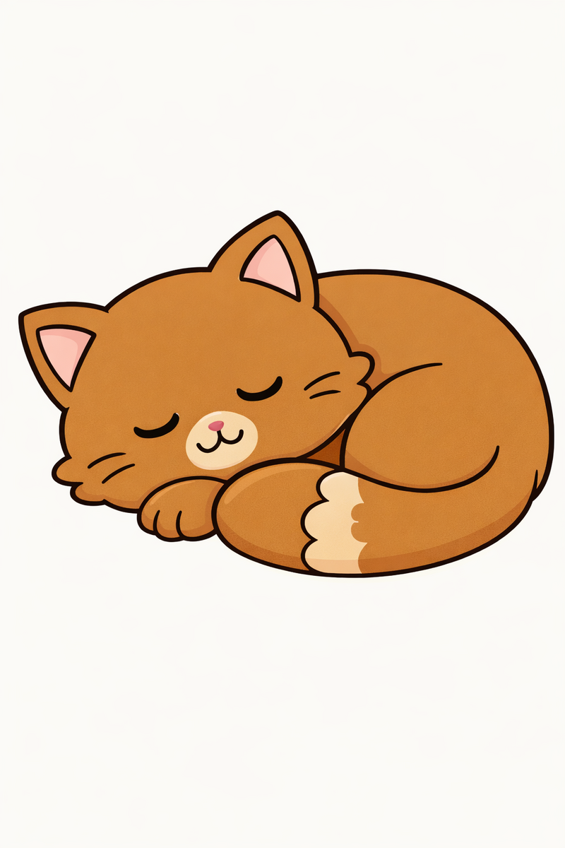 Cute cat curled up sleeping coloring page