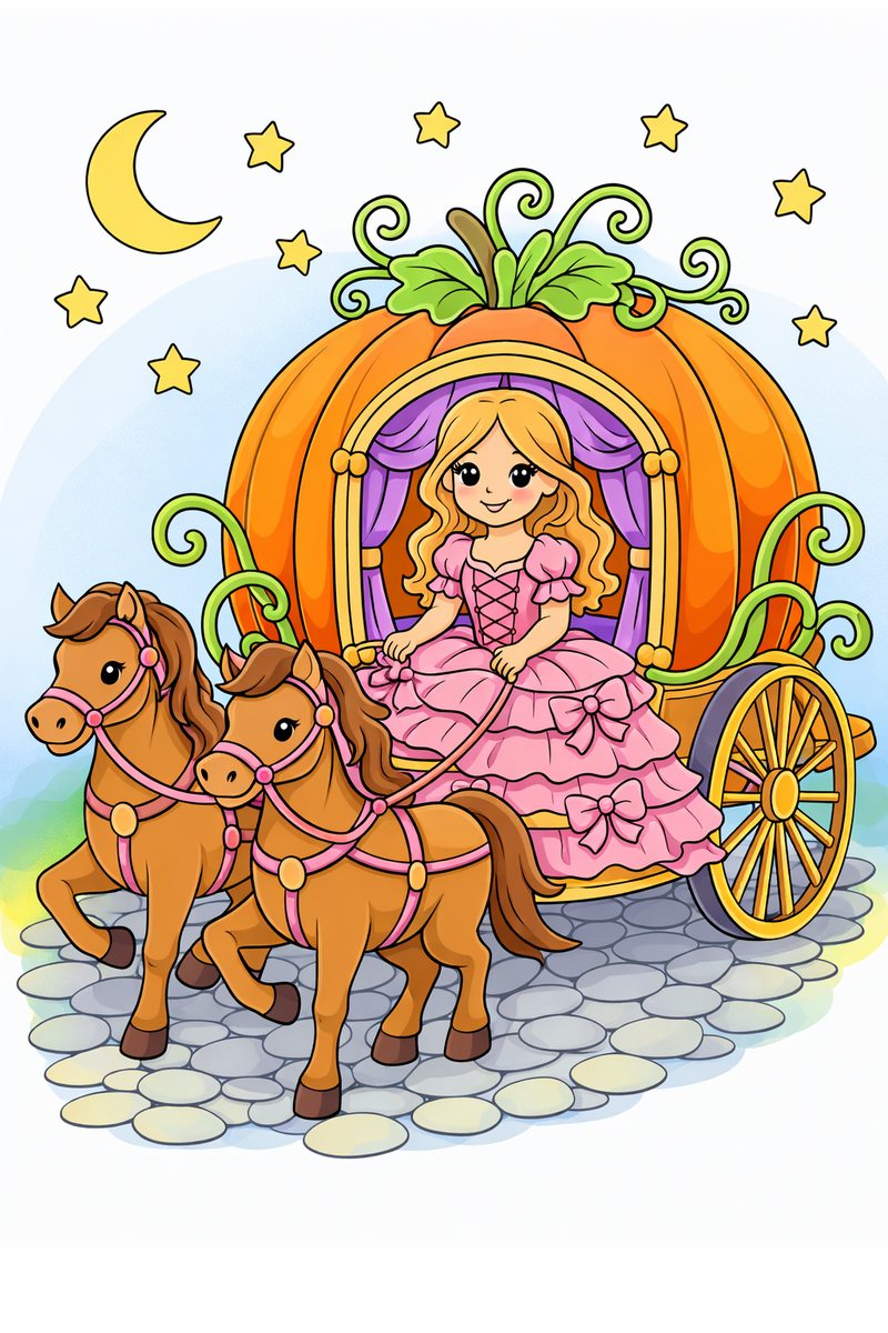 La carroza de calabaza de Cenicienta, dibujo para colorear
