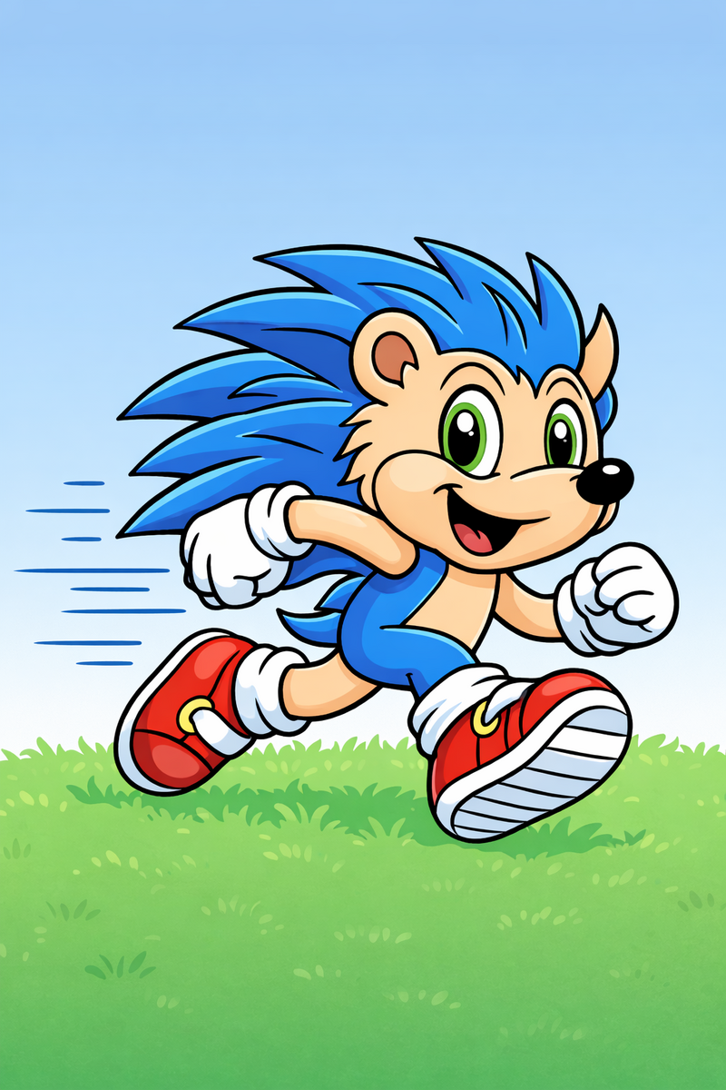 Dibujo de un erizo azul estilo Sonic corriendo a toda velocidad para colorear