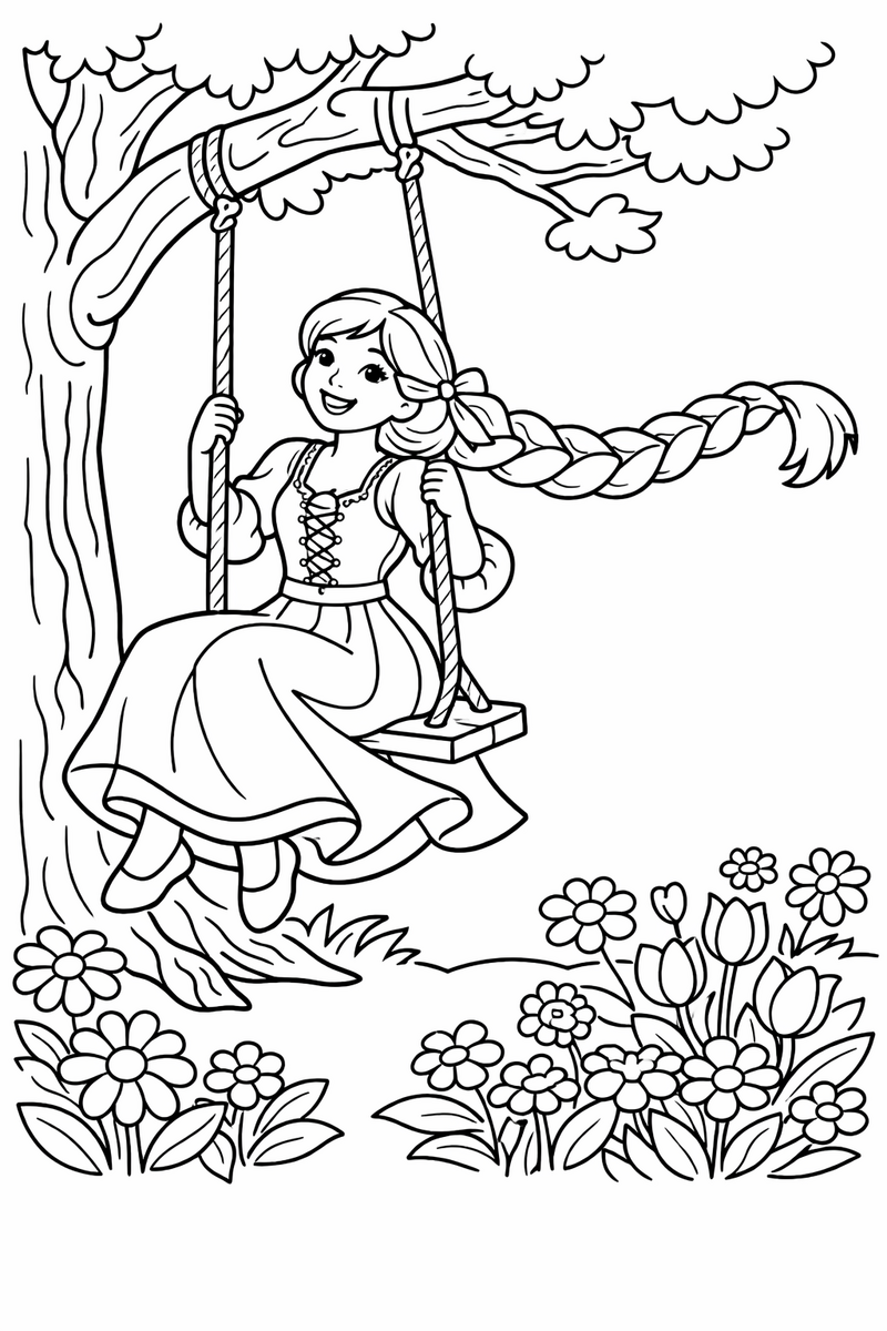 Rapunzel en el columpio, dibujo para colorear