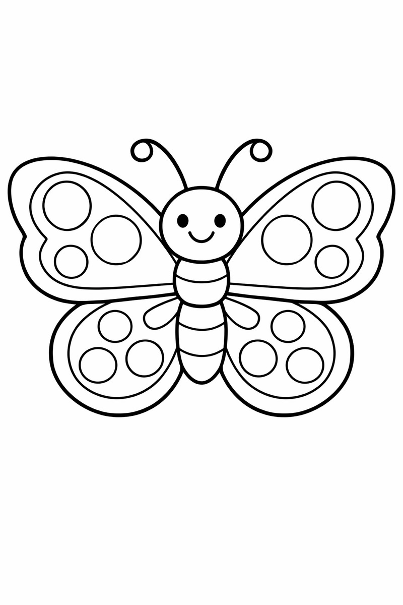 Dibujo de mariposa con círculos en las alas para colorear