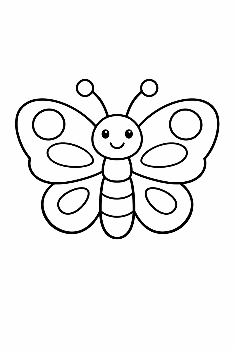 Dibujo muy sencillo de una mariposa con líneas extra gruesas para niños pequeños para colorear