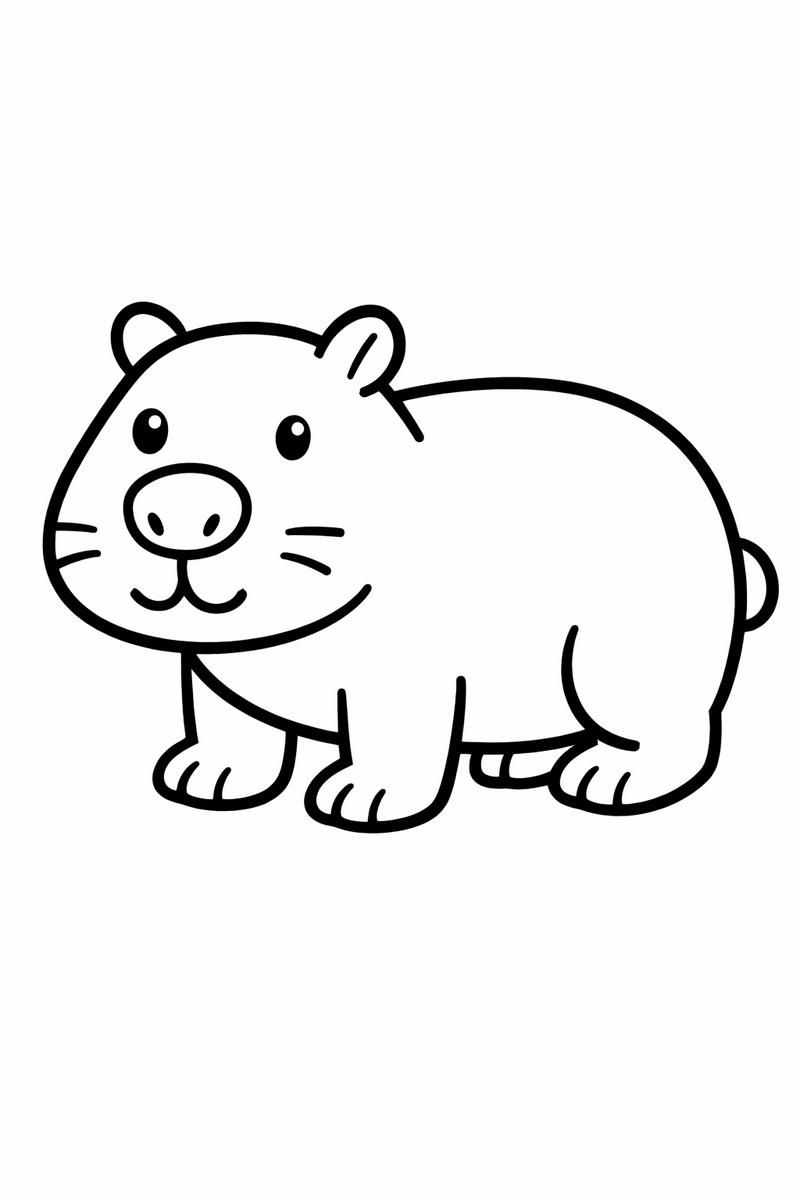 Dibujo muy sencillo de un capibara con líneas extra gruesas para niños pequeños para colorear