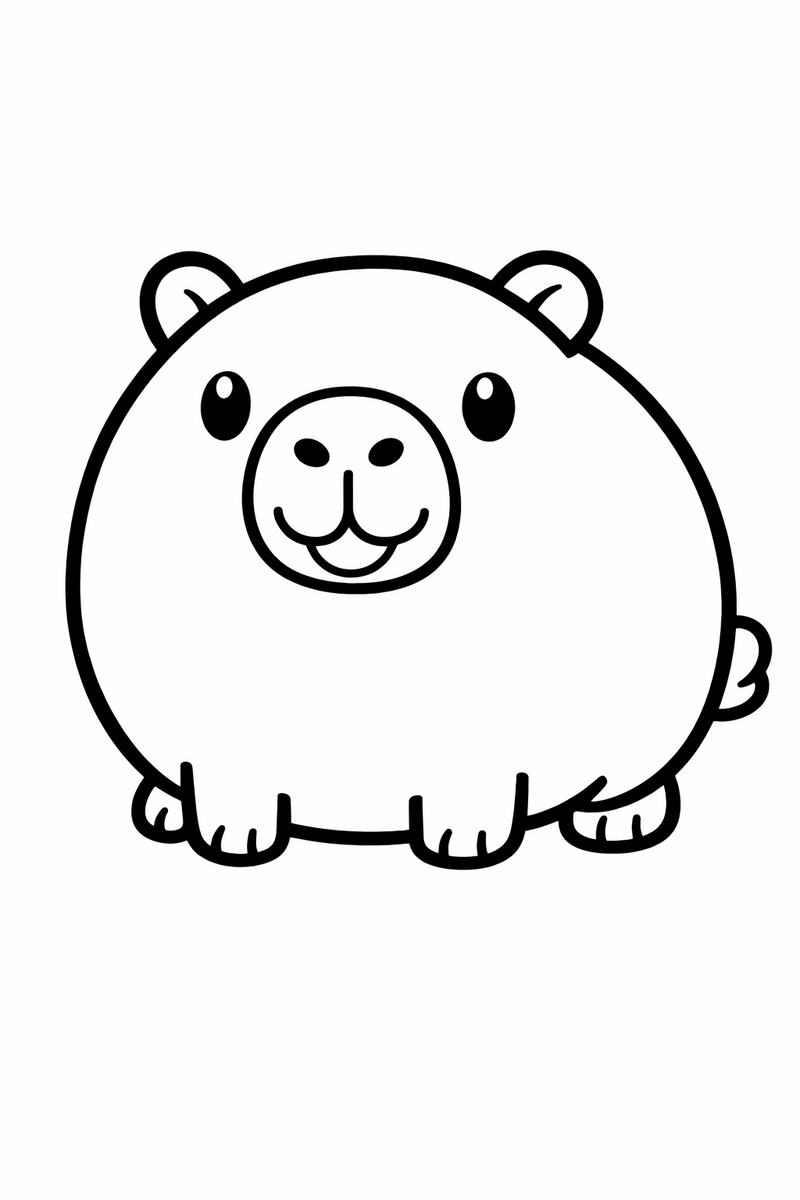 A very simple round capybara with extra thick lines and a big friendly smile for the youngest colorists coloring page