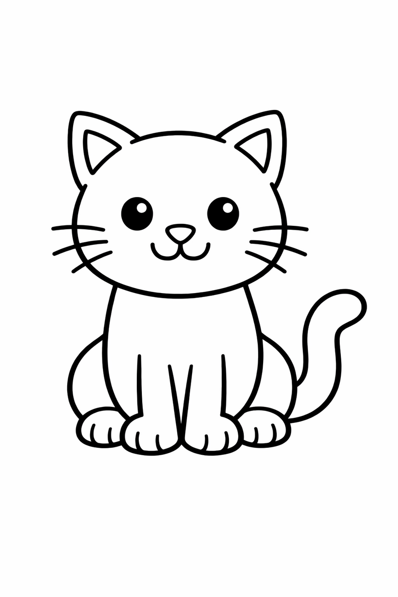 Simple sitting cat with a plain background, easy for young kids coloring page