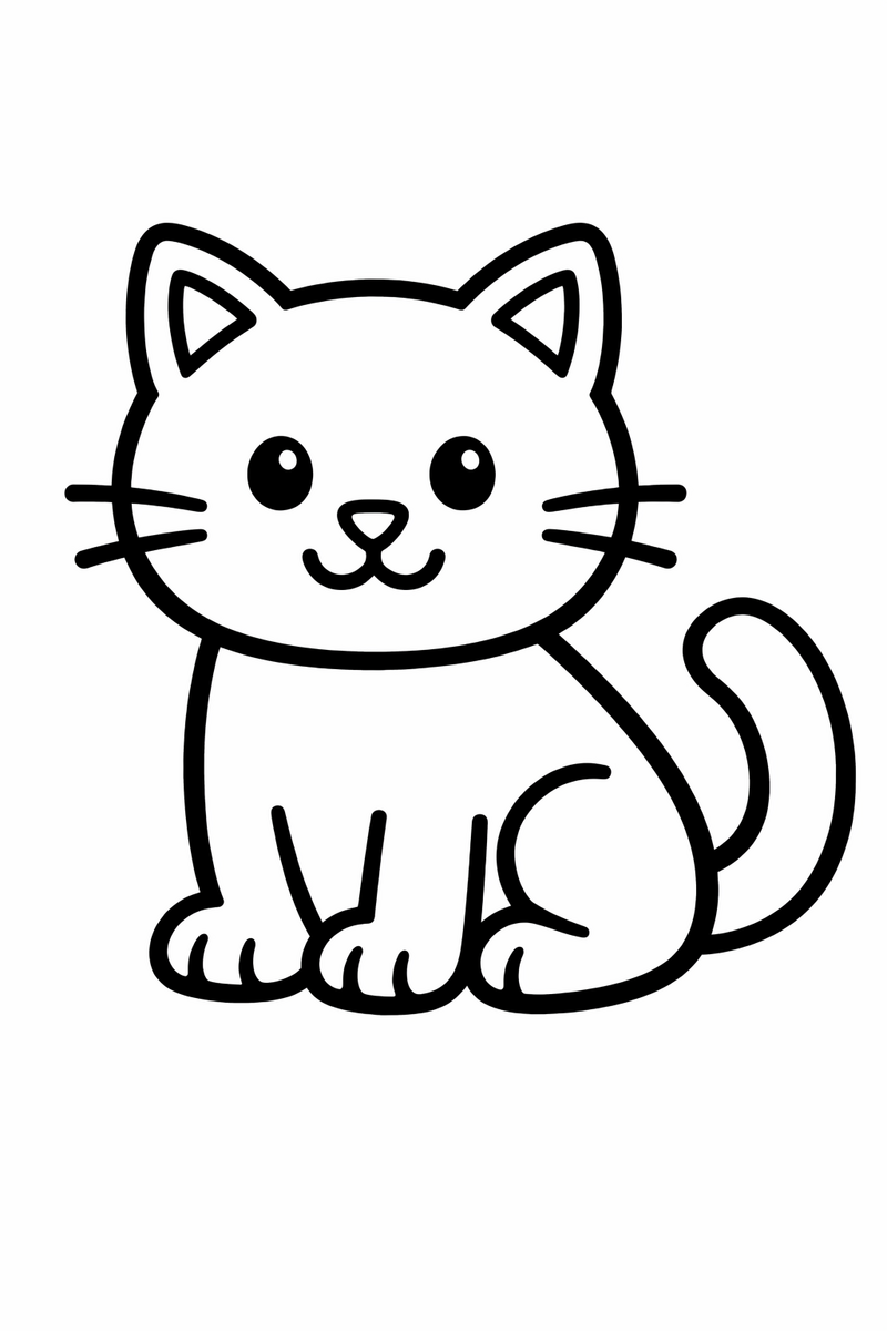 Very simple cat with extra thick lines, easy for toddlers coloring page