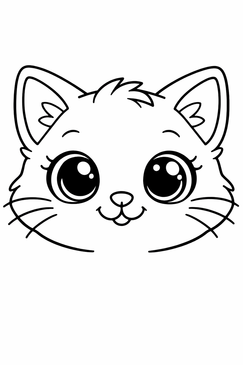 Close-up cute kitten face with big eyes coloring page