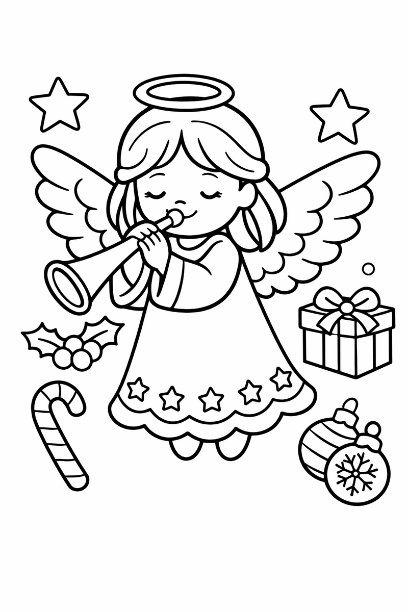 Christmas Angel with a Trumpet coloring page