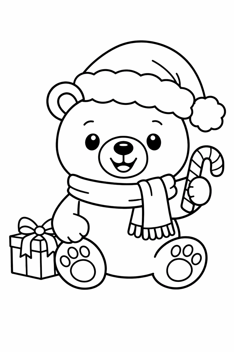 Bear in a Santa Hat coloring page