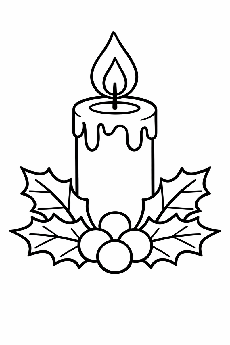 Christmas Candle with Holly coloring page