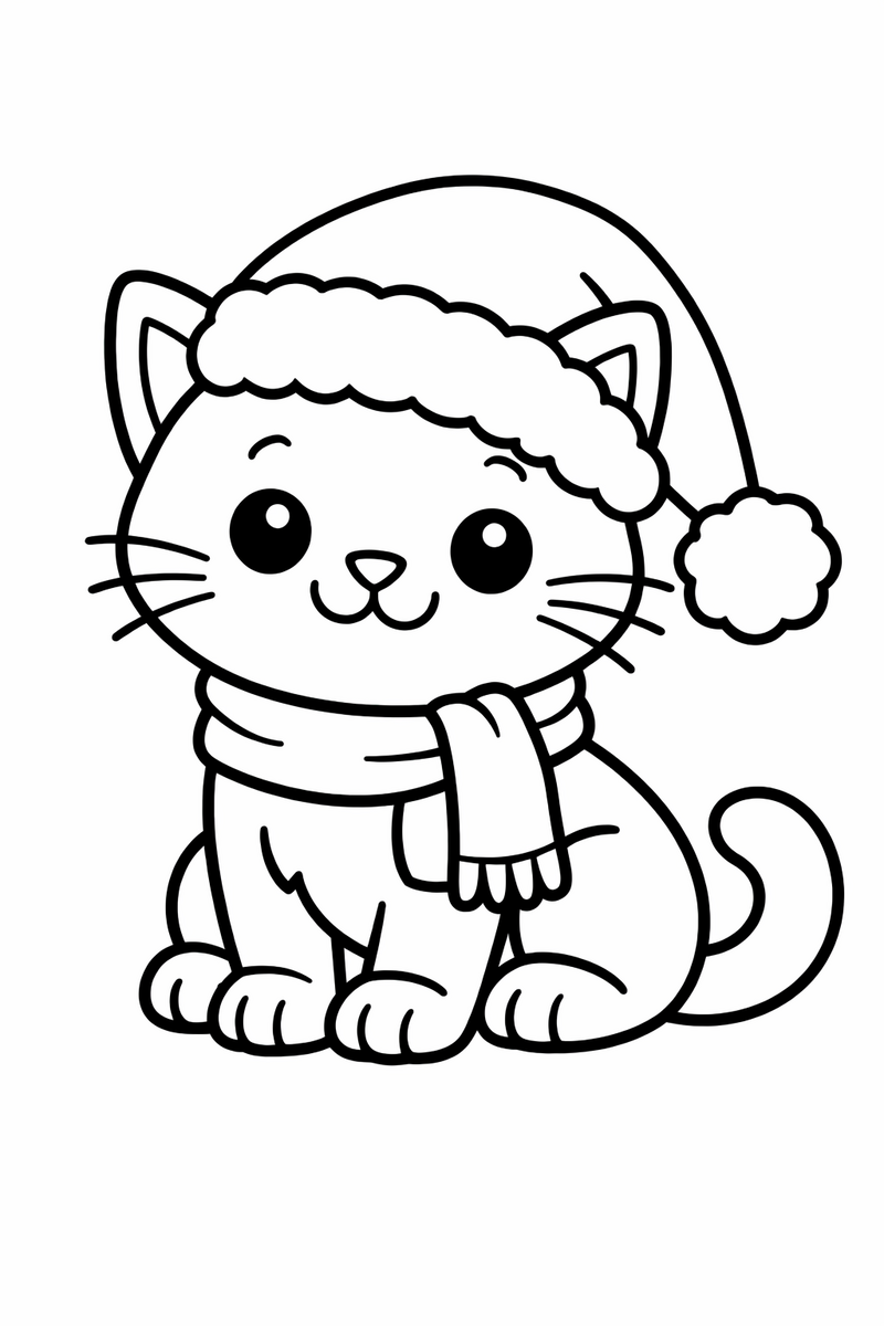 Cat in a Santa Hat coloring page