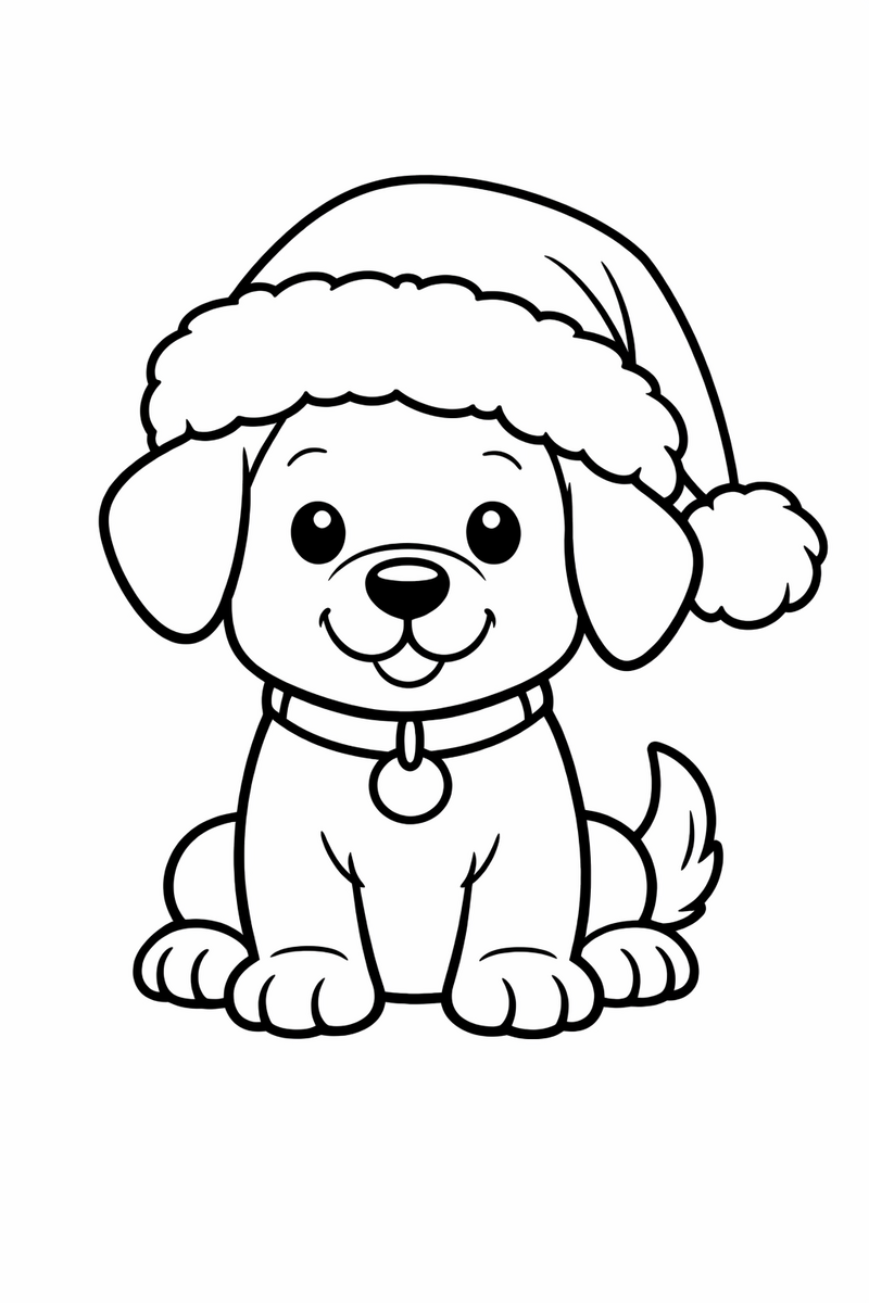 Puppy in a Santa Hat coloring page