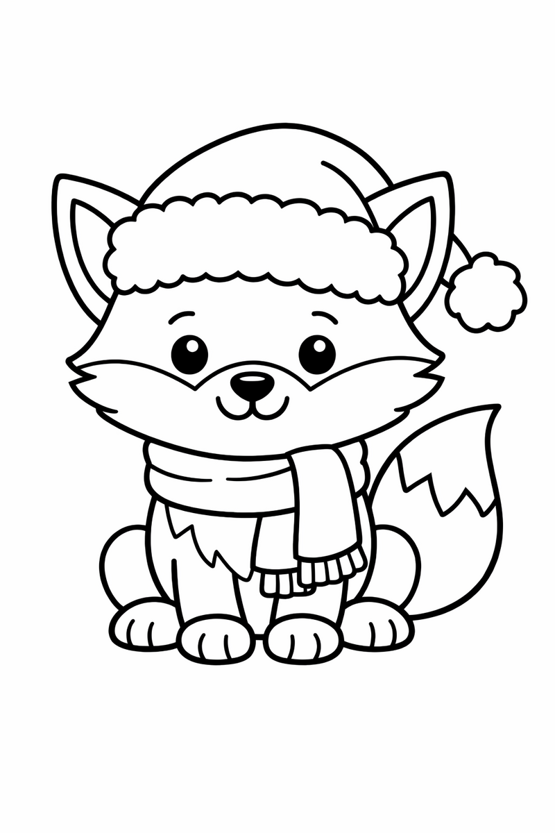 Fox in a Santa Hat coloring page