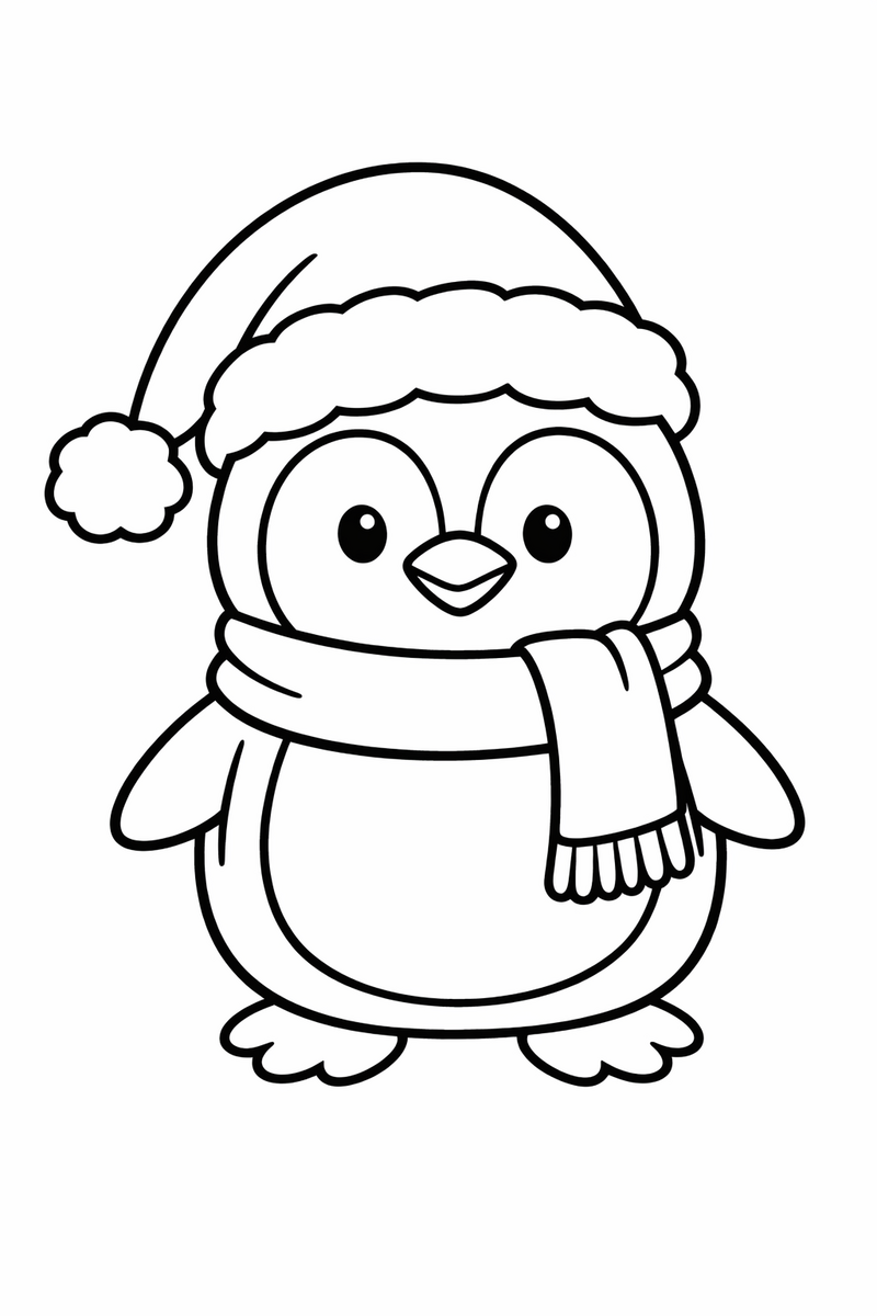 Penguin in a Santa Hat coloring page