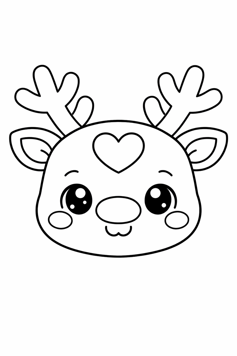 Kawaii Reindeer Face coloring page