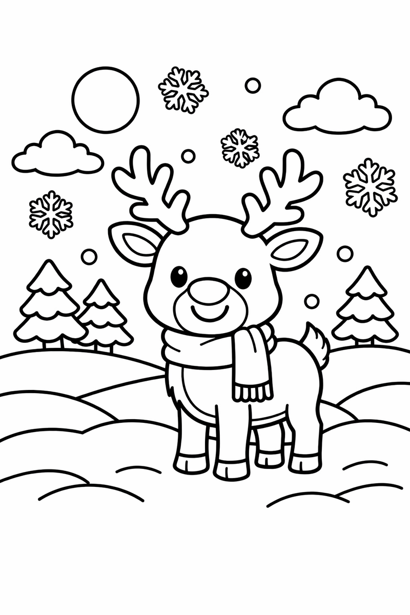 Reindeer in the Snow coloring page