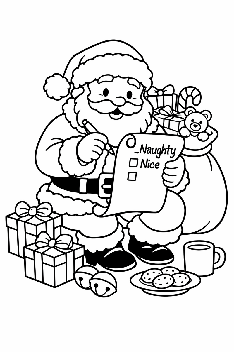 Santa Checking His List coloring page