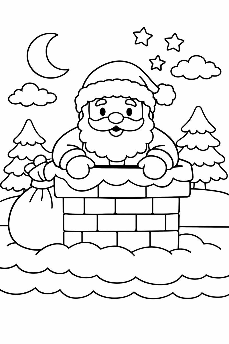 Santa Down the Chimney coloring page