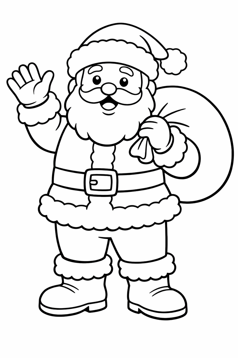 Full-Body Santa Waving coloring page