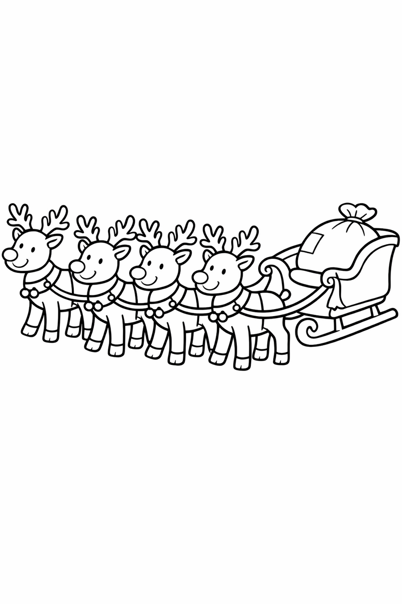 Sleigh and Reindeer Team coloring page