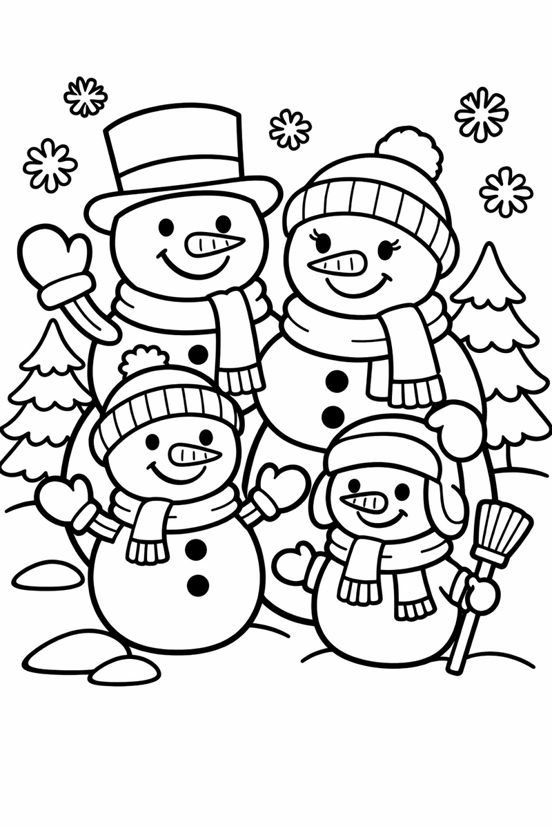 Snowman Family coloring page
