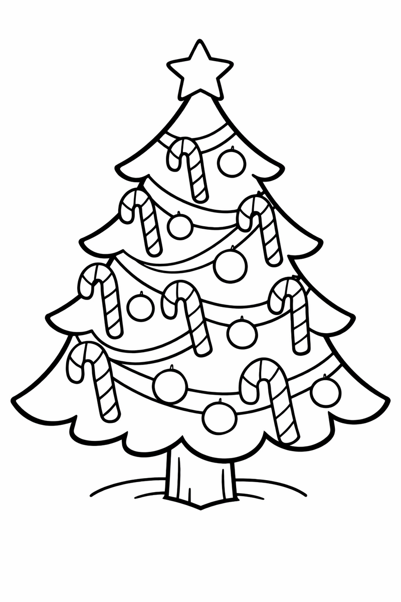 Tree Decorated with Candy Canes coloring page