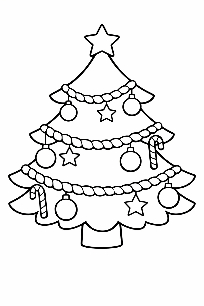 Tree with Garland coloring page