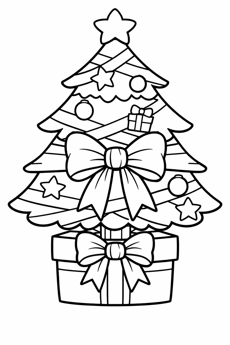 Gift-Wrapped Tree coloring page