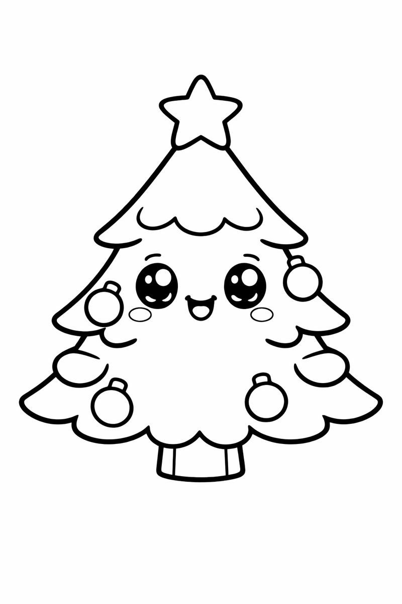 Kawaii Tree Character coloring page