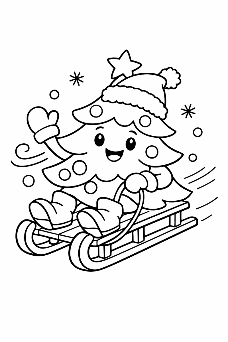 Tree on a Sled coloring page