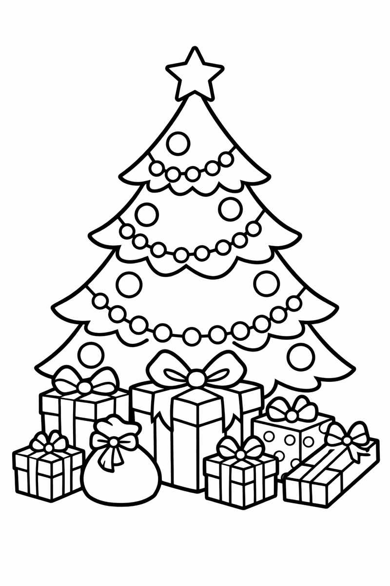 Christmas Tree with Presents coloring page