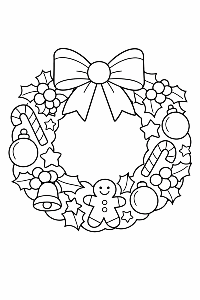 Christmas Wreath with a Bow coloring page