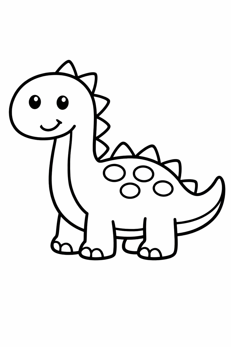 Dibujo muy sencillo de un dinosaurio con líneas extra gruesas para niños pequeños para colorear