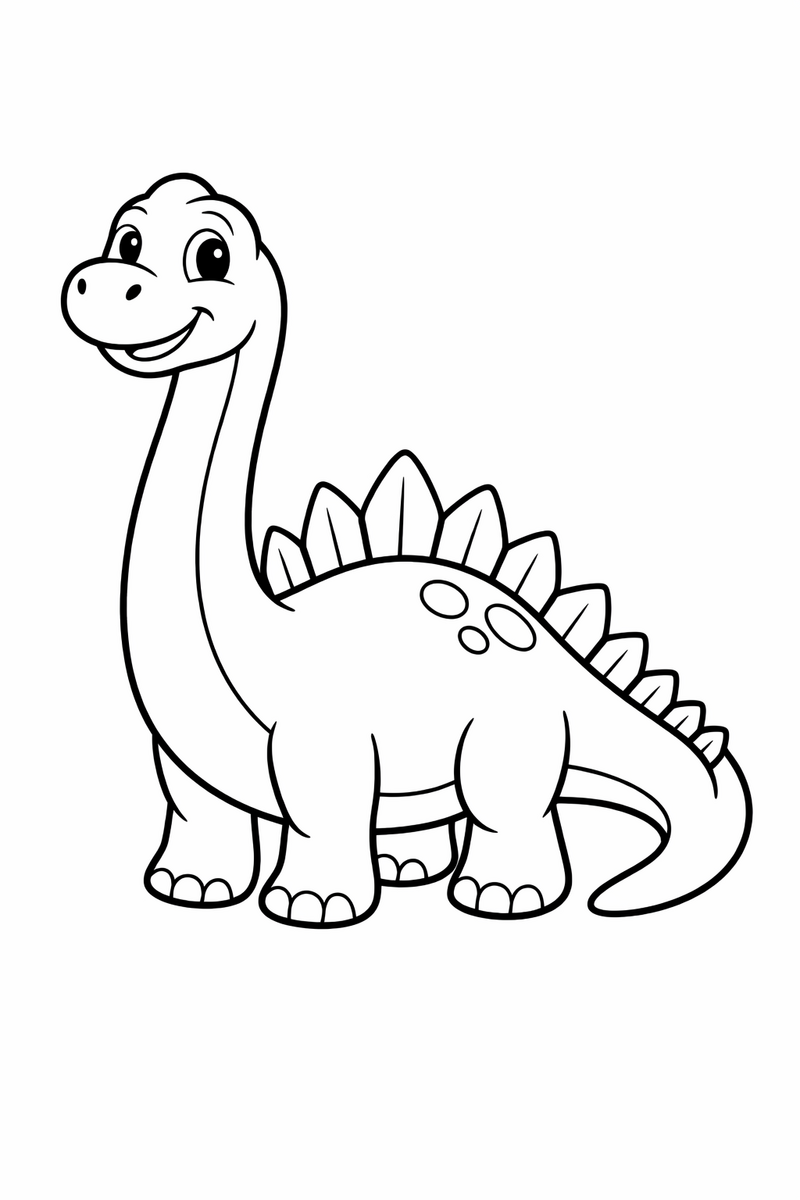 Dibujo de dinosaurio amistoso de cuello largo con placas para colorear
