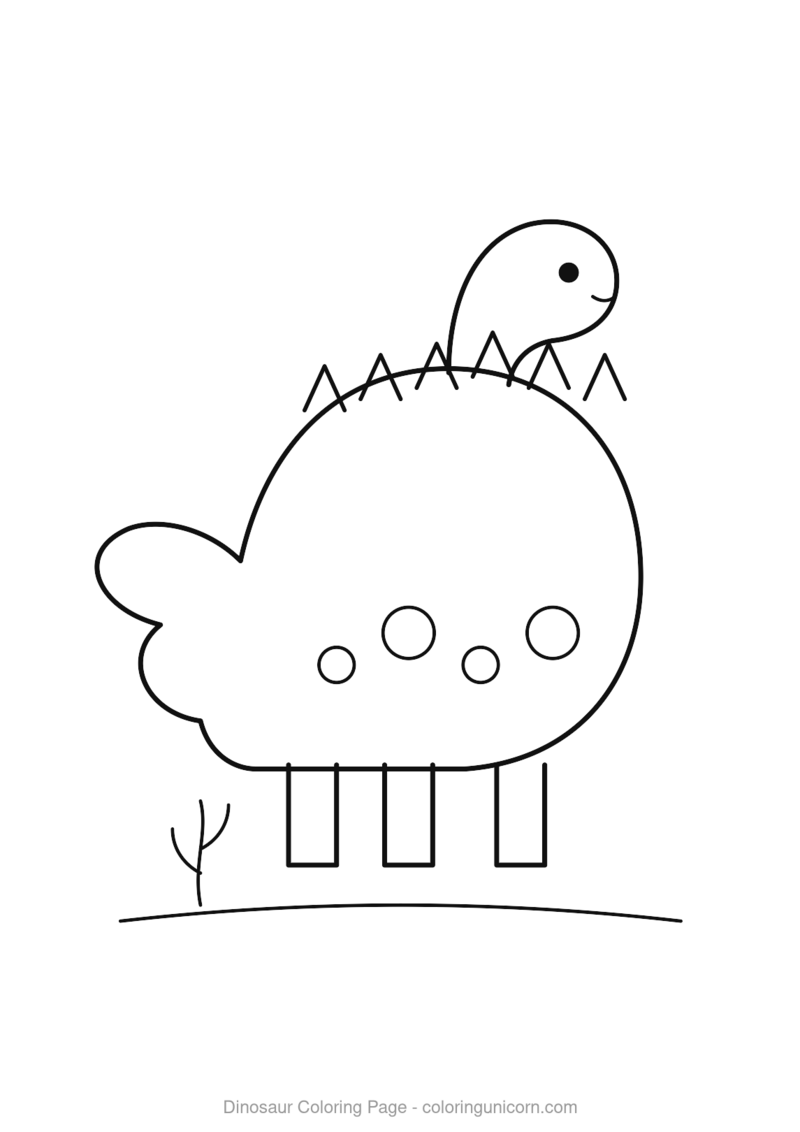 Smiling dinosaur with belly spots and plants coloring page