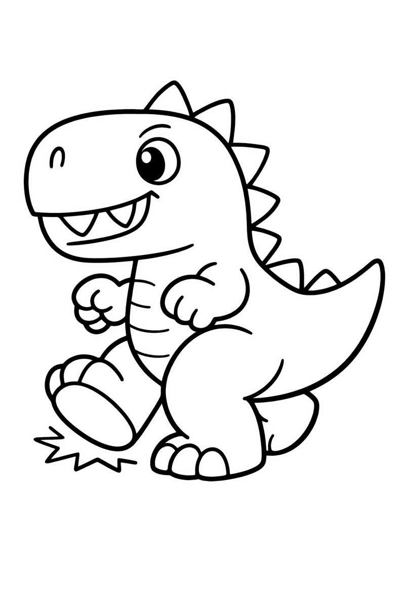 A very simple dinosaur with extra thick lines stomping forward on chunky legs for toddlers coloring page