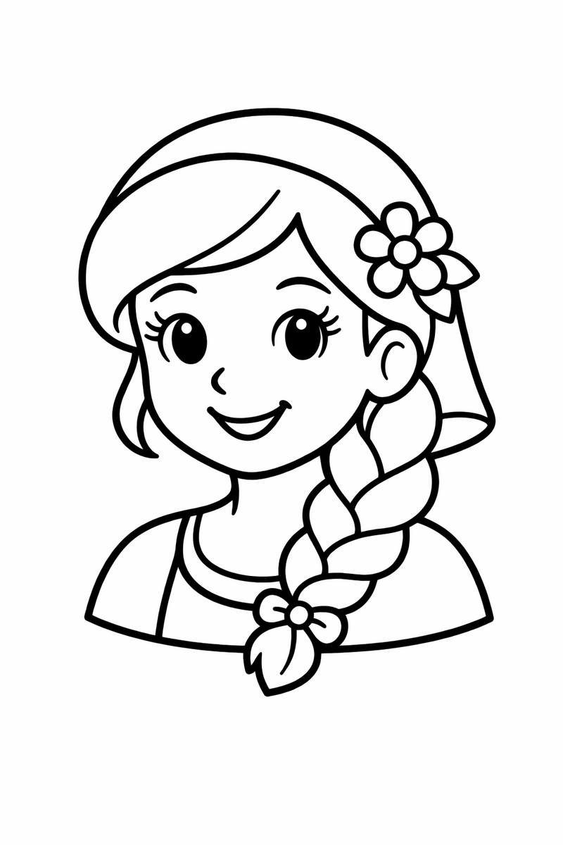 Rapunzel fácil, dibujo para colorear