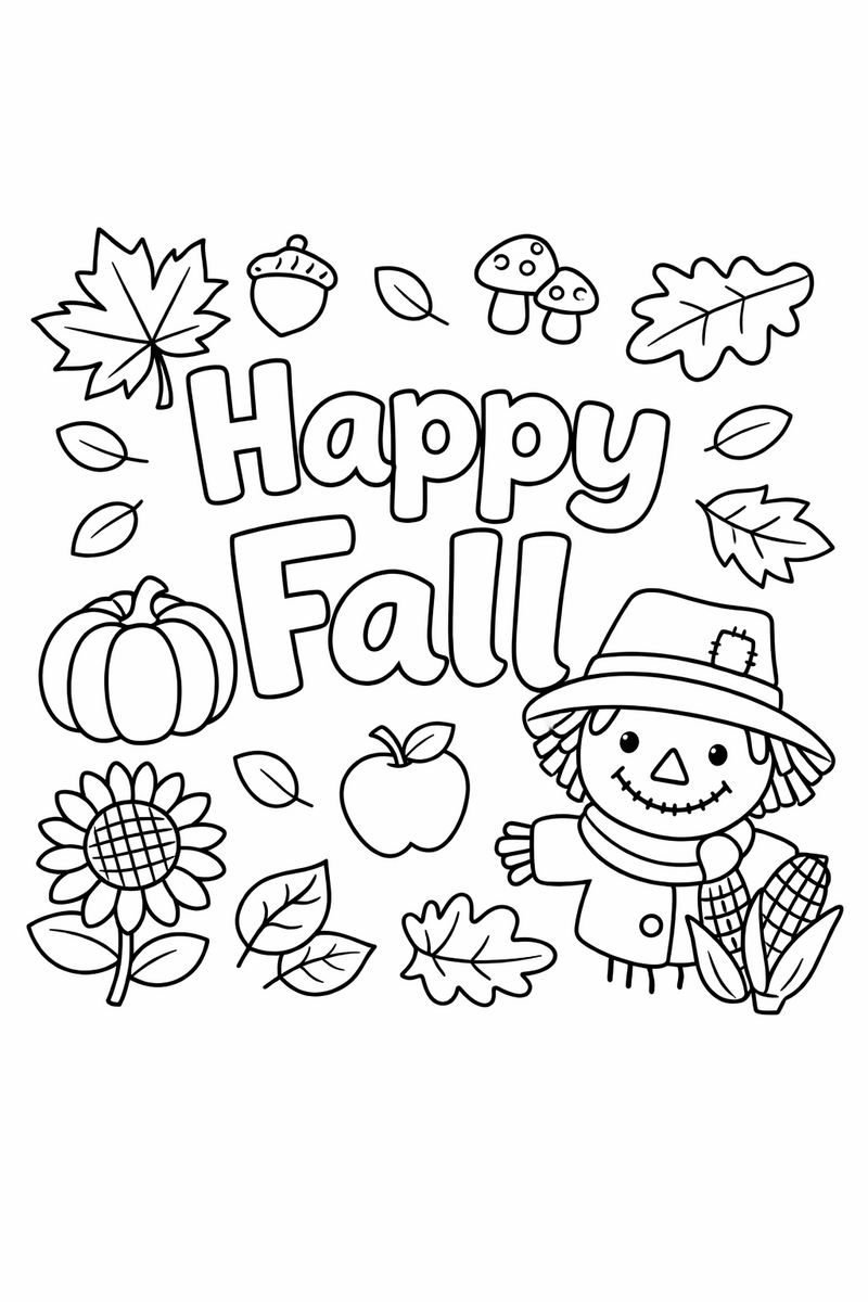 Happy Fall Lettering coloring page