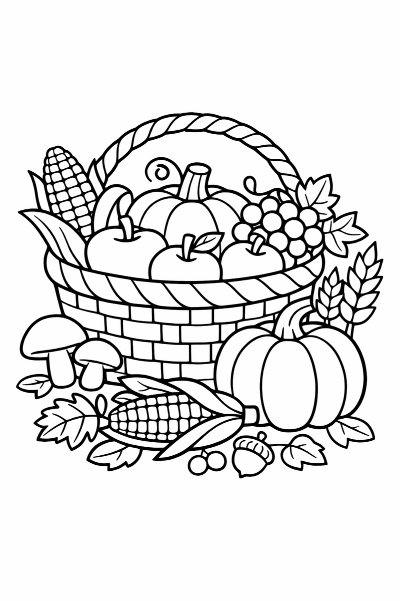 Autumn Harvest Basket coloring page