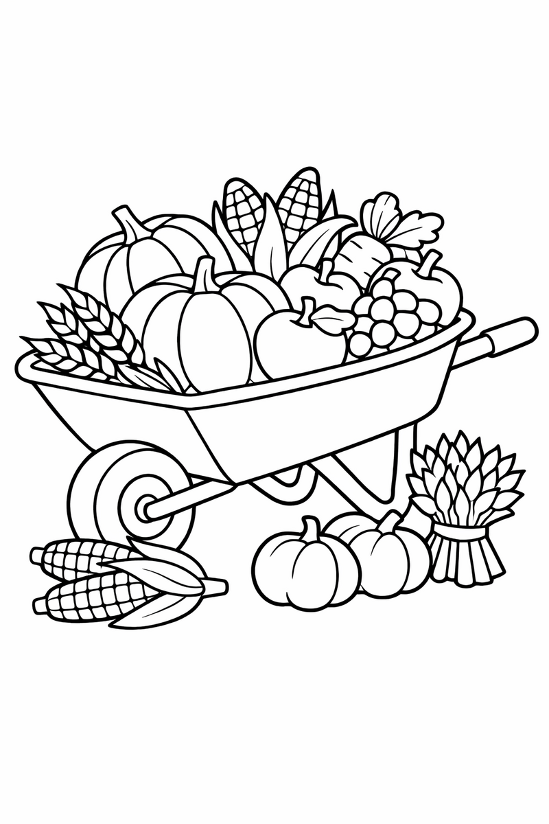 Wheelbarrow of Harvest coloring page