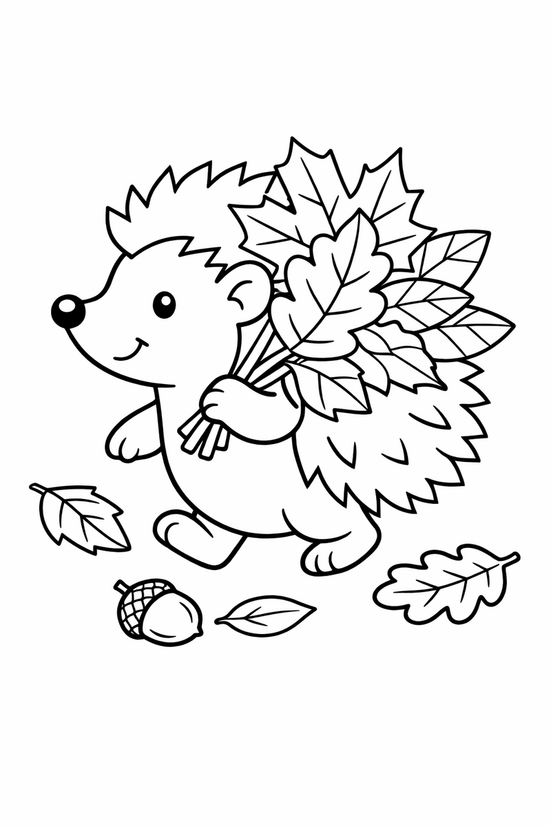 Hedgehog Carrying Leaves coloring page