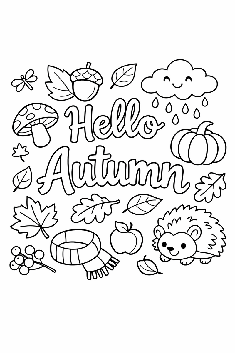 Hello Autumn Lettering coloring page