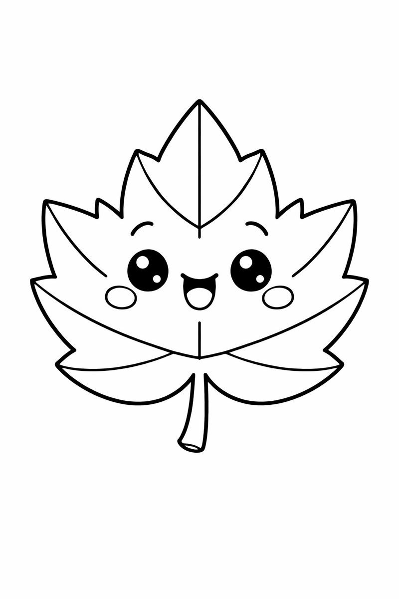 Kawaii Leaf Face coloring page