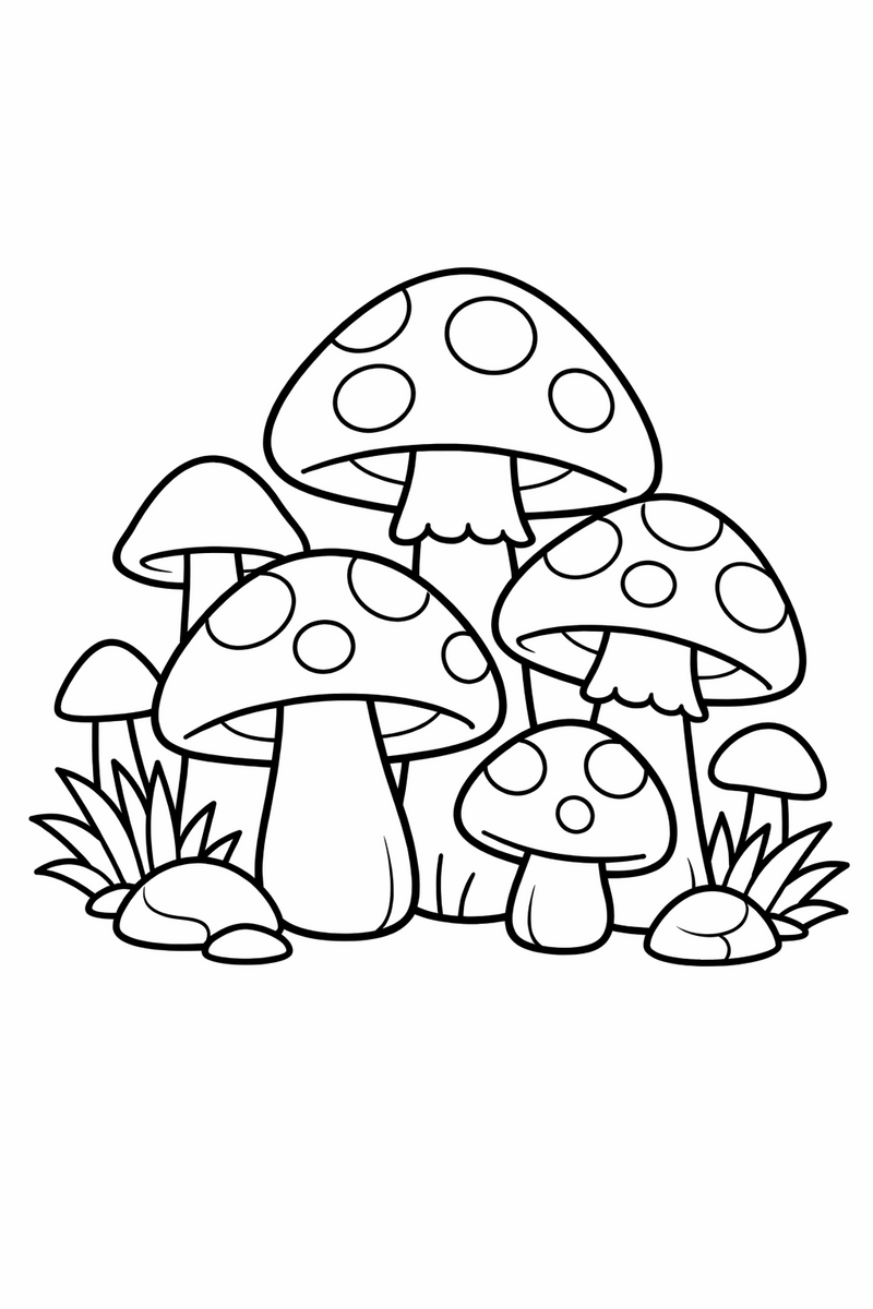Cluster of Mushrooms coloring page