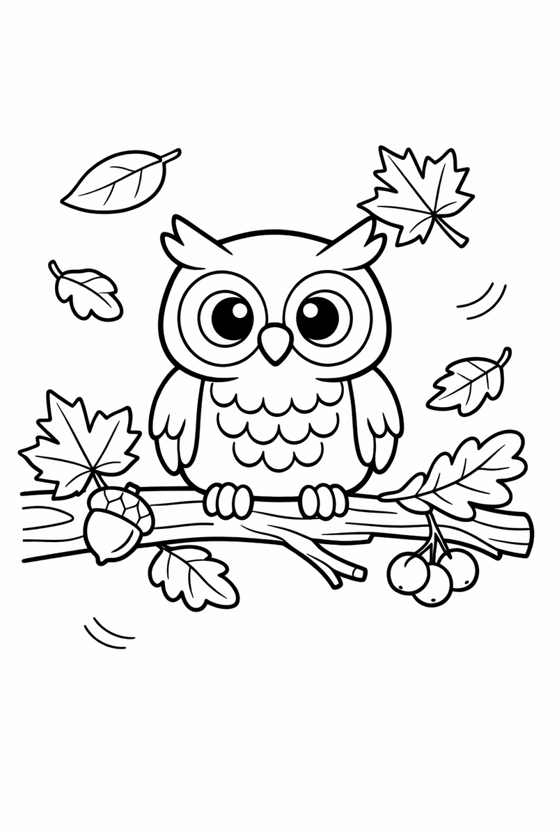 Owl on an Autumn Branch coloring page