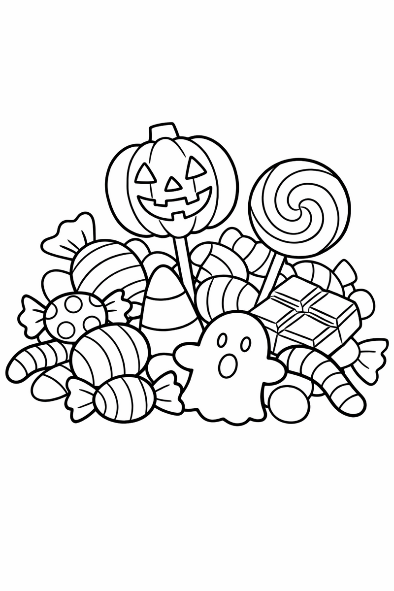 Pile of Halloween Candy coloring page