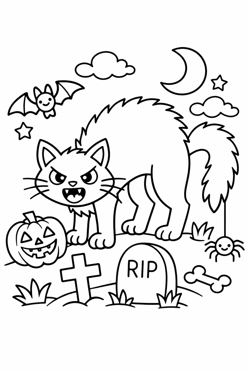 Spooky Arched Cat coloring page