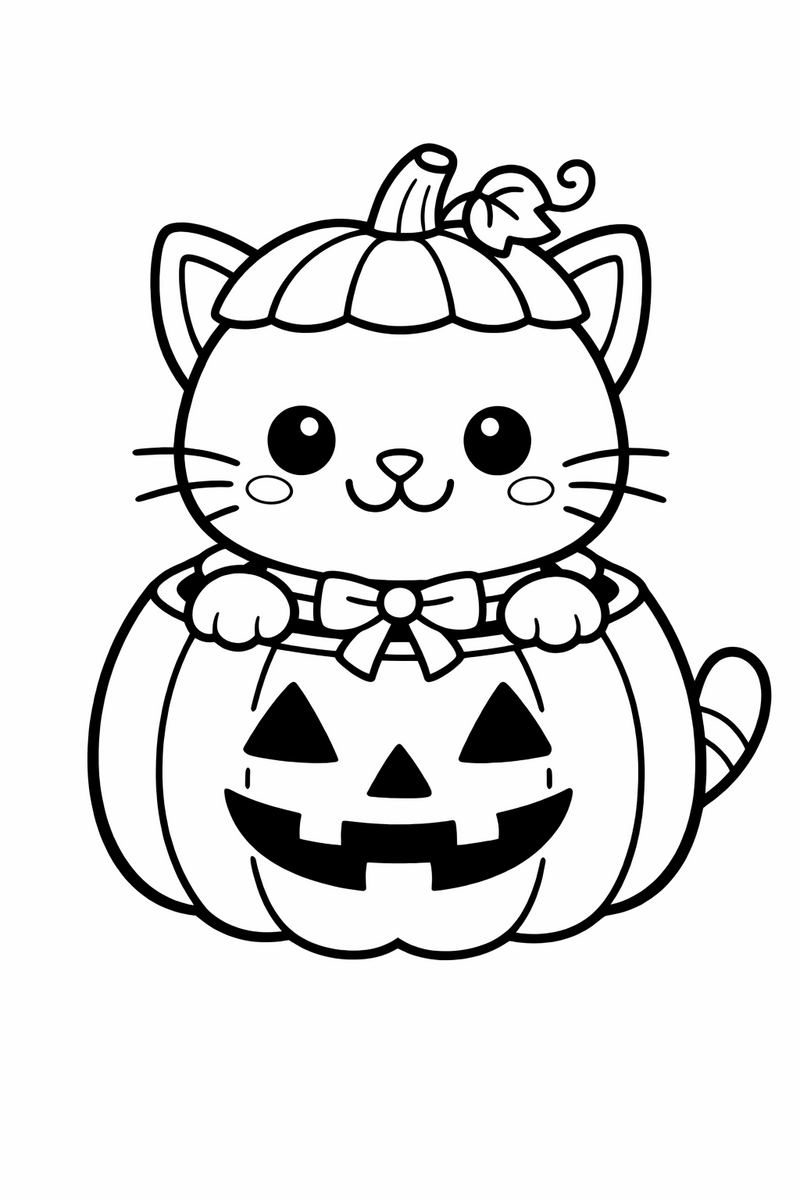Cat in a Pumpkin Costume coloring page