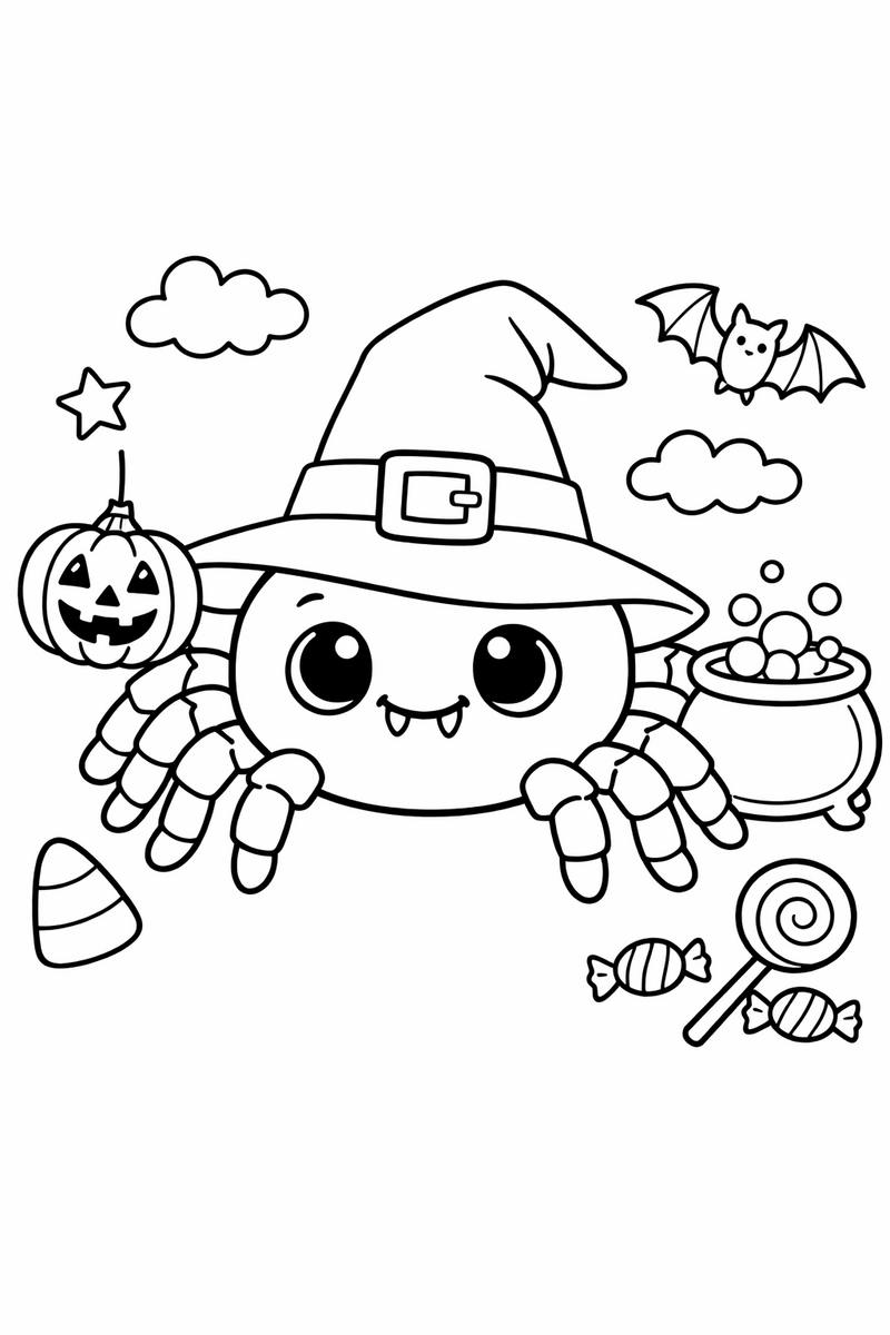Little Spider in a Witch Hat coloring page