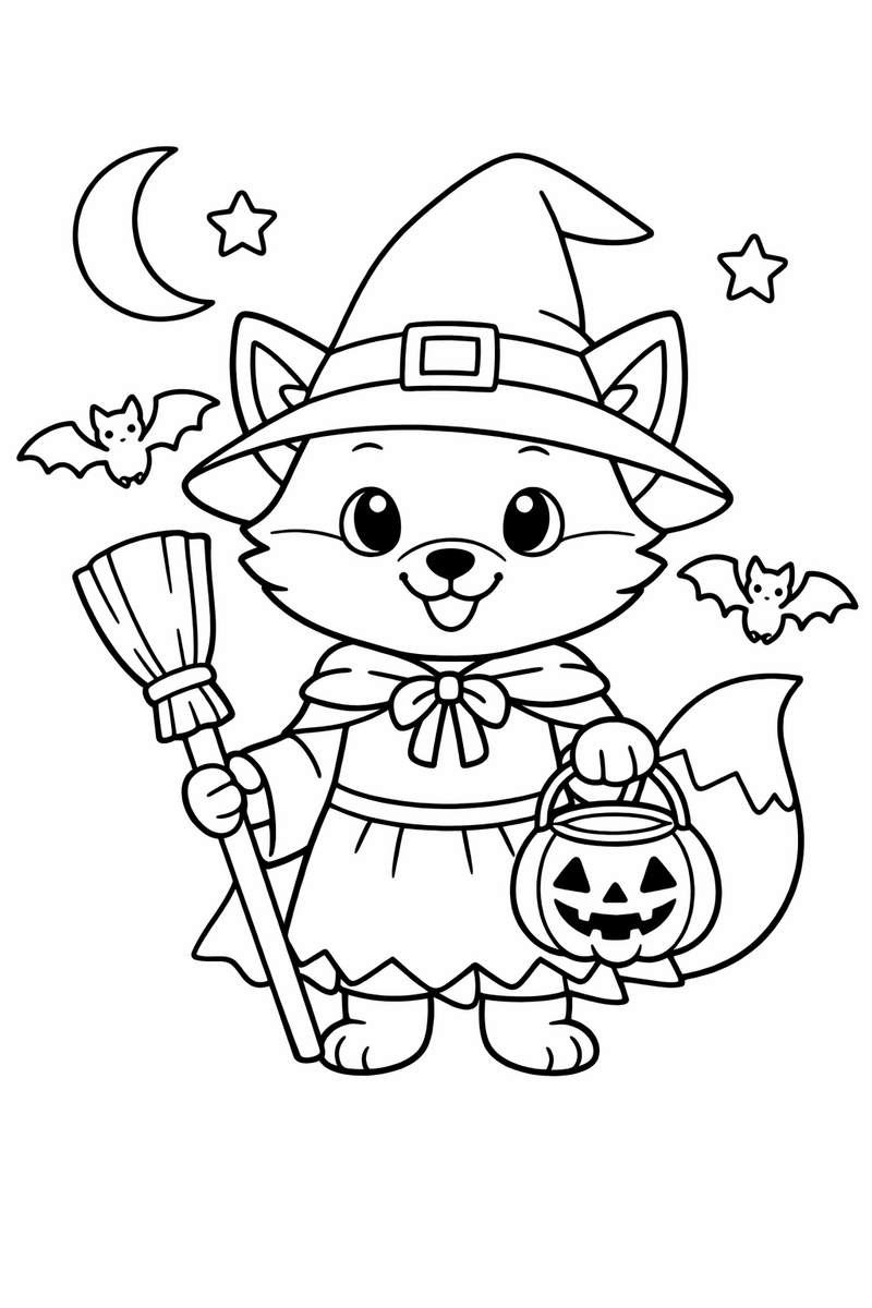 Fox in a Witch Costume coloring page